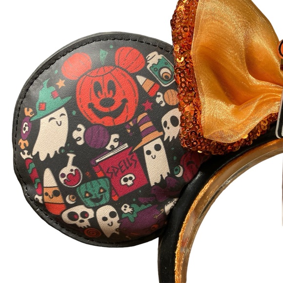 Disney Minnie Mouse Boo Halloween Ghost Pumpkin Bow Ears Headband NWT - Picture 3 of 7